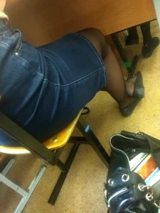 Candid College Girl’s Legs Crossed Under Desk With Flats Almost Taken Off