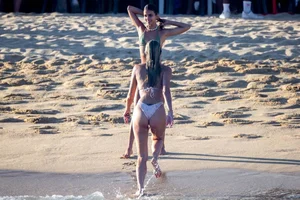 Josie Canseco in a bikini on the beach with some sexy friends in Cabo San Lucas