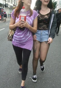 Candid cunny brunette in pantyhose and shorts showing her ass cheeks