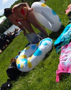 Thick girl with tattoos, big tits and a big booty in a little bikini