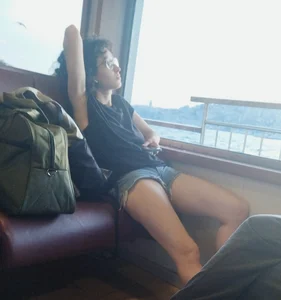A Cute Nerdy Girl in Denim Mini Shorts With Hot Skinny Legs Creepshots