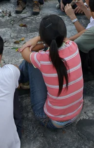 Nerdy Asian girl huge thong slip wardrobe malfunction