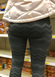 Target blonde milf shopping in patterned leggings with a nice booty