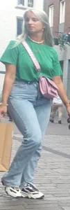 Blonde girl wearing blue jeans with a great ass street creepshots