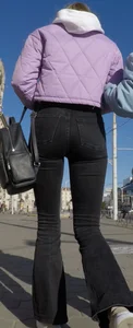 Juicy ass in black tight jeans and nice skinny legs street closeups