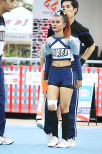 Bunch of athletic Thai cheerleaders at a competition
