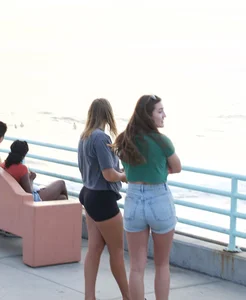 Bubble butt in spandex w cute teen in shorts
