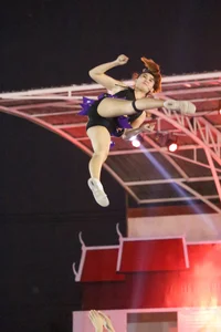Bunch of athletic Thai cheerleaders at a competition