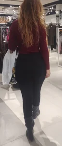 Fat ass blonde milf in black leggings