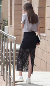 Awesome chick in a semi-transparent lacey skirt street creepshot