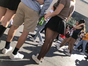 Carnival girls wearing pantyhose, spandex shorts, stockings, skirts and other outfits