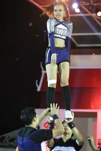 Bunch of athletic Thai cheerleaders at a competition