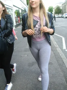 Sexy Blonde in Grey Tights Street Creepshot