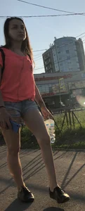 Girl with Great Legs in Denim Shorts Street Candid Photos