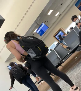 Tight slut with serious pokies at the airport