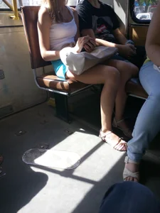 Girl in Sandals and Shorts Bus Creepshot