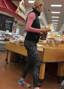 Skinny blonde milf grocery shopping in leggings