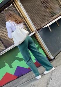 Bubble Butt In Green Pants (UP THE STAIRS + face shots)