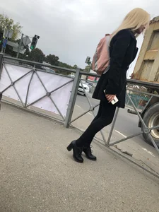 Cute Smoking Hot Blonde in High-Heeled Shoes and Tight Pants on the Crosswalk Candid Photo Collection