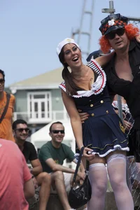 Girl in sailor costume flashes her tits quickly