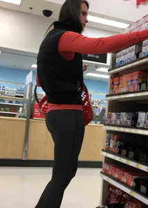 Skinny and tall milf shopping at Target in tight leggings