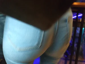 Perfect Sexy Ass in Blue Skinny Jeans Street Closeup Photos