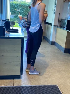 Hot blonde getting coffee