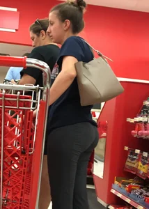 Big booty babe at Target in grey leggings