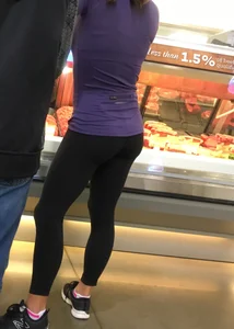 Big boobed brunette in leggings grocery shopping with a nice ass too