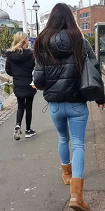 Street hottie wearing tight jeans, amazing ass