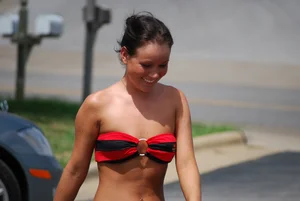 Various sexy girls at car washes in bikinis