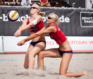 Sexy beach volleyball girls in bikinis
