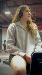 Tall Gym Blonde In Black Shorts (Bends Over)