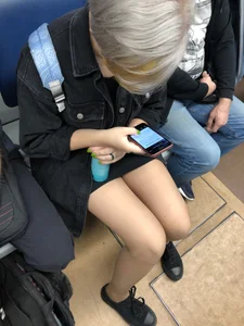 Sexy Candid Blonde With a Short Haircut in Pantyhose and a Skirt - Subway Train Legs Closeups Gallery