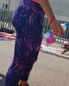 Girl in purple patterned leggings with a nice booty and vpl