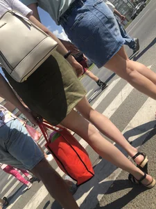 Hot girl in short dresses and skirts on the crosswalk street creepshots