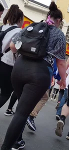 Fat ass girl in leggings with vpl