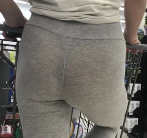 Walmart ass in line in semi see through grey leggings with black thong