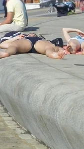 Girl Lying on Pavement with Spread Legs Street Candid