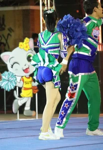 Bunch of athletic Thai cheerleaders at a competition