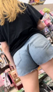 Tight ass blonde eating jean shorts
