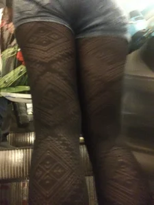 Girl on Shorts and Black Pantyhose Closeup - Subway Escalator Candid
