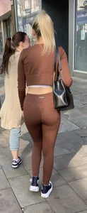 Blonde hottie in brown spandex