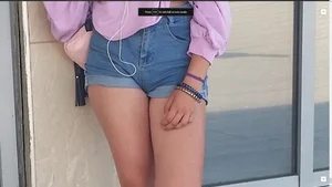 Cute Girl in Denim Shorts with Hot Legs Street Creepshots