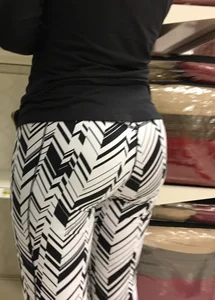 Black and white patterned leggings booty on cute girl at Target