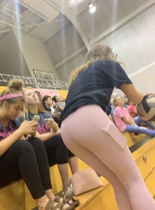 College candid teen wearing pink tights at the gymnasium