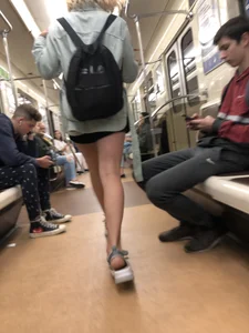 Cute Teen Blonde in Sandals And Shorts Subway Train Creepshots