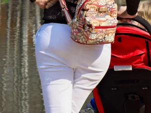 Candid Ass in White Pants Closeup