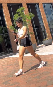 Curly Campus Brunette with amazing Bubble Butt in Tight Shorts (oc)