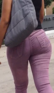 Black babe with a nice ass in tight jeans and vpl